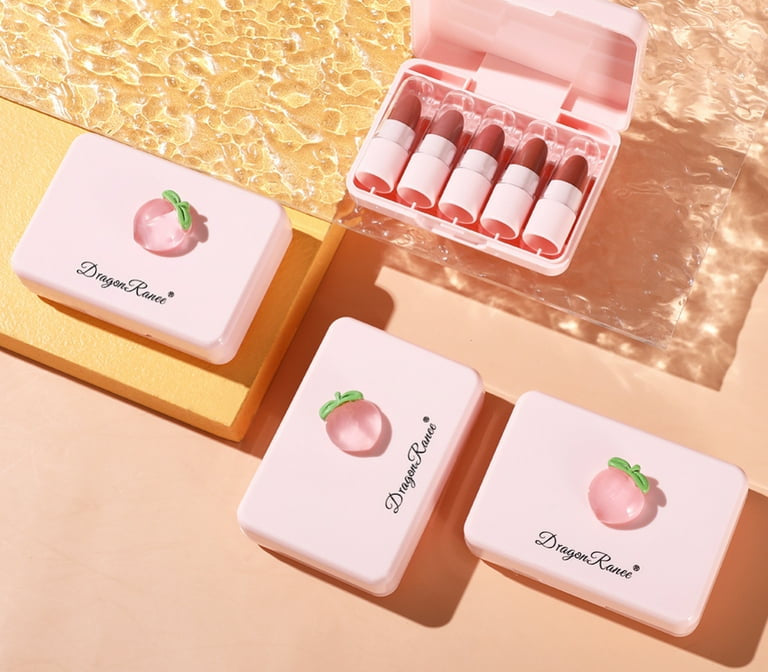 5 Pcs Dragon Ranee Peach Mini Lipstick Set